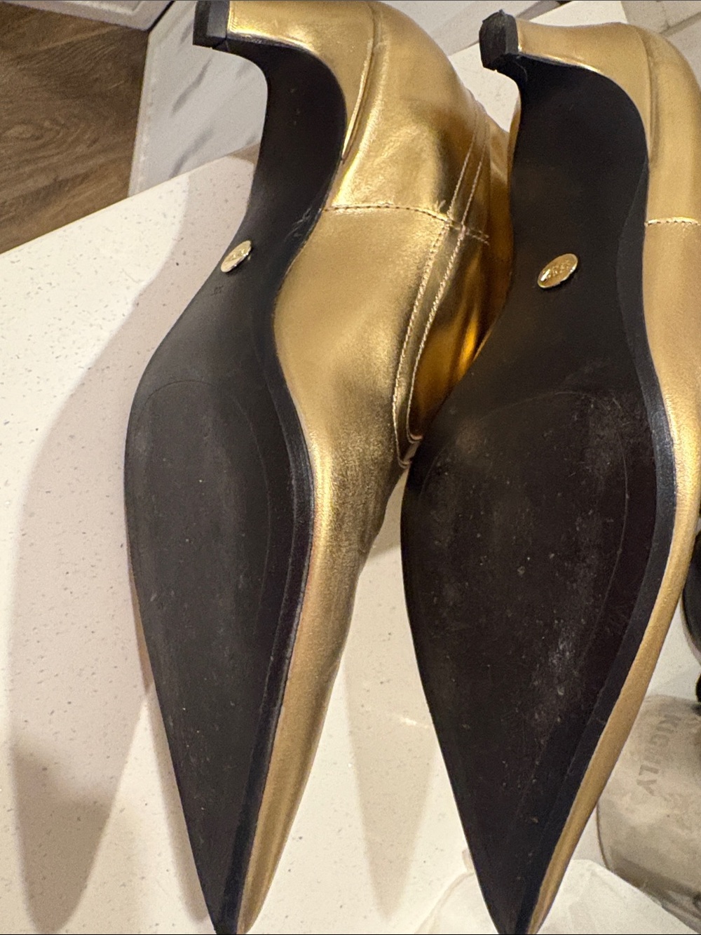 Zara Gold Metallic knee high Pointed Toe leather Boots - Picture 4 of 7